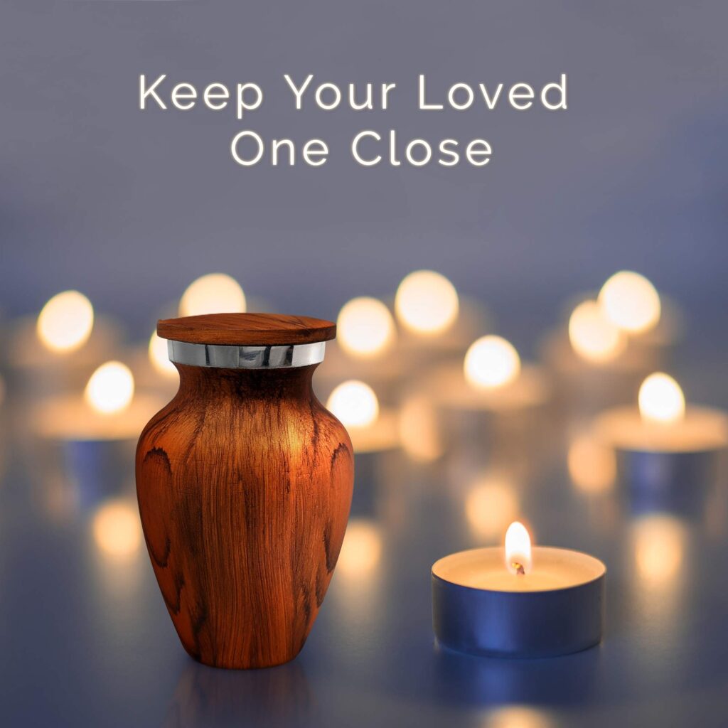 Memorial urn in warm candlelight - timeless memorials lovingly crafted