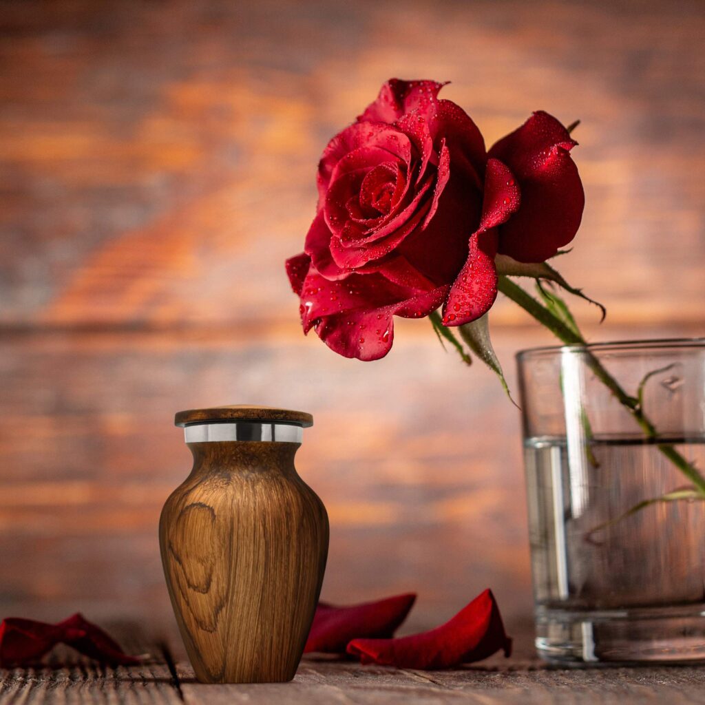 Handcrafted memorial urn with red roses - KC Katie Collection
